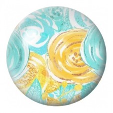 Cabochon en Verre Illustré Roses Jaunes et Turquoise 12 à 25mm pour la Création de Bijoux Fantaisie - DIY