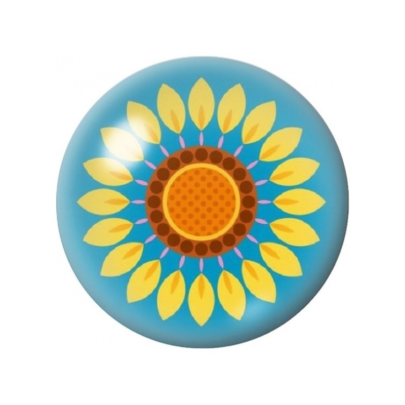 Cabochon en Verre Illustré Tournesol Graphique sur Fond Bleu 12 à 25mm