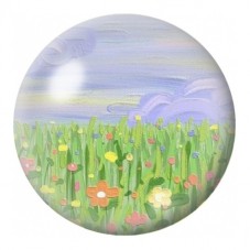 Cabochon en Verre Illustré Prairie Fleurie sous Ciel Lavande 12 à 25mm pour la Création de Bijoux Fantaisie - DIY