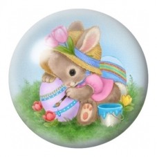 Cabochon en Verre Illustré Lapin de Pâques au Chapeau Fleuri 12 à 25mm pour la Création de Bijoux Fantaisie - DIY