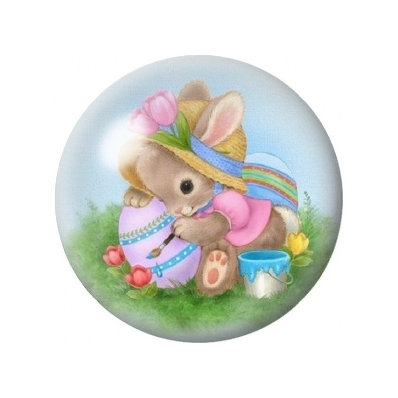 Cabochon en Verre Illustré Lapin de Pâques au Chapeau Fleuri 12 à 25mm