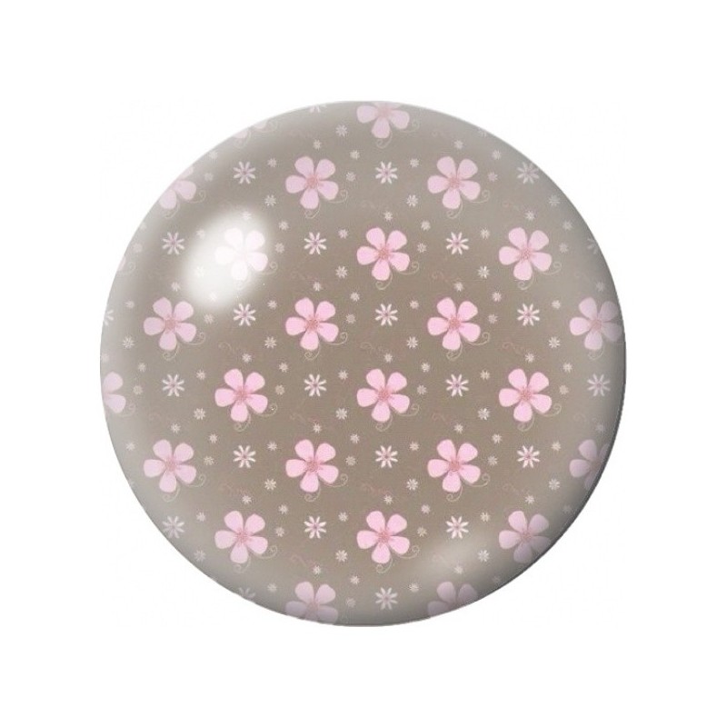 Cabochon en Verre Illustré Petites Fleurs Roses sur Fond Gris 12 à 25mm