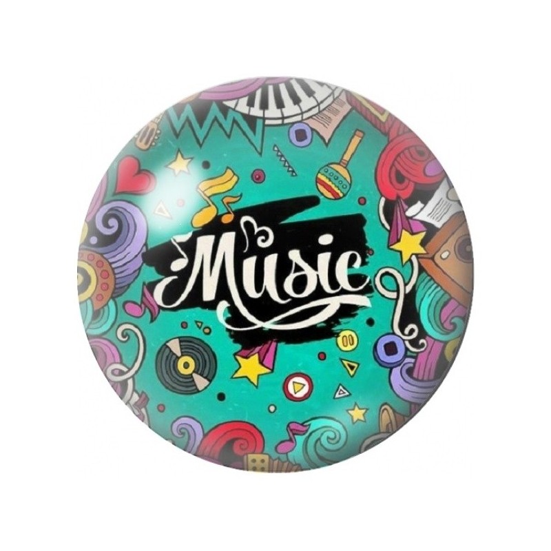 Cabochon en Verre Illustré Music Pop sur Fond Turquoise 12 à 25mm