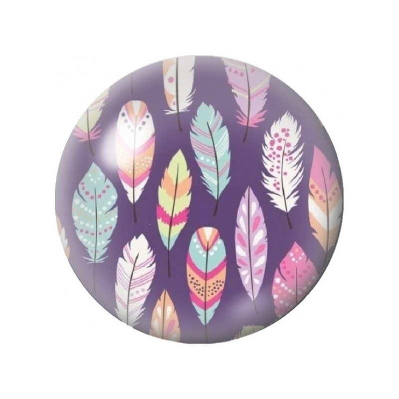Cabochon en Verre Illustré Plumes Pastel sur Fond Violet 12 à 25mm