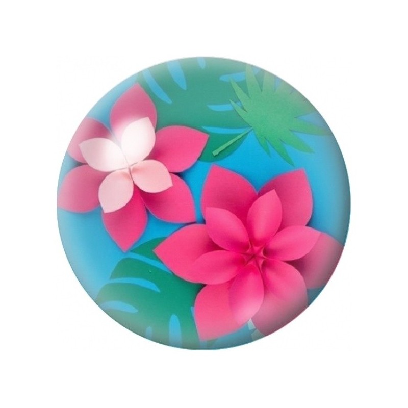 Cabochon en Verre Illustré Frangipani Roses sur Fond Turquoise 12 à 25mm