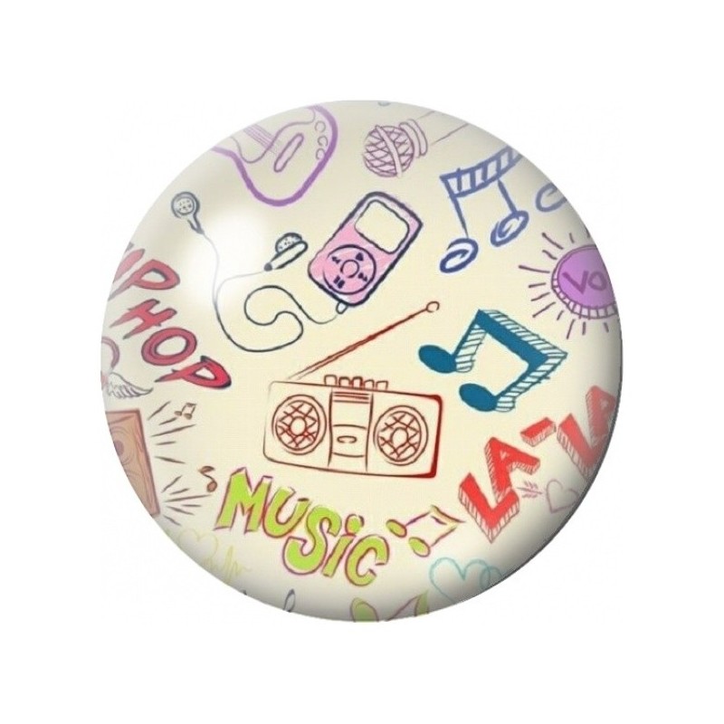 Cabochon en Verre Illustré Doodles de Musique Rétro 12 à 25mm