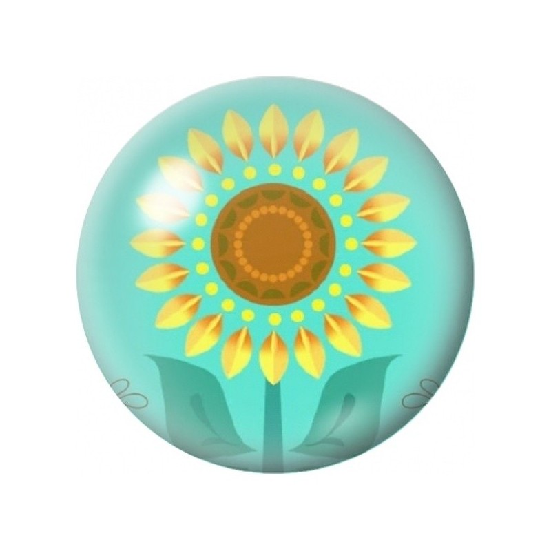 Cabochon en Verre Illustré Tournesol Graphique sur Fond Turquoise 12 à 25mm
