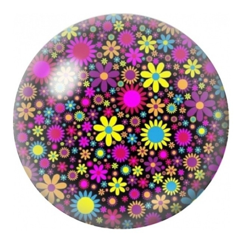 Cabochon en Verre Illustré Fleurs Mandala sur Fond Noir 12 à 25mm