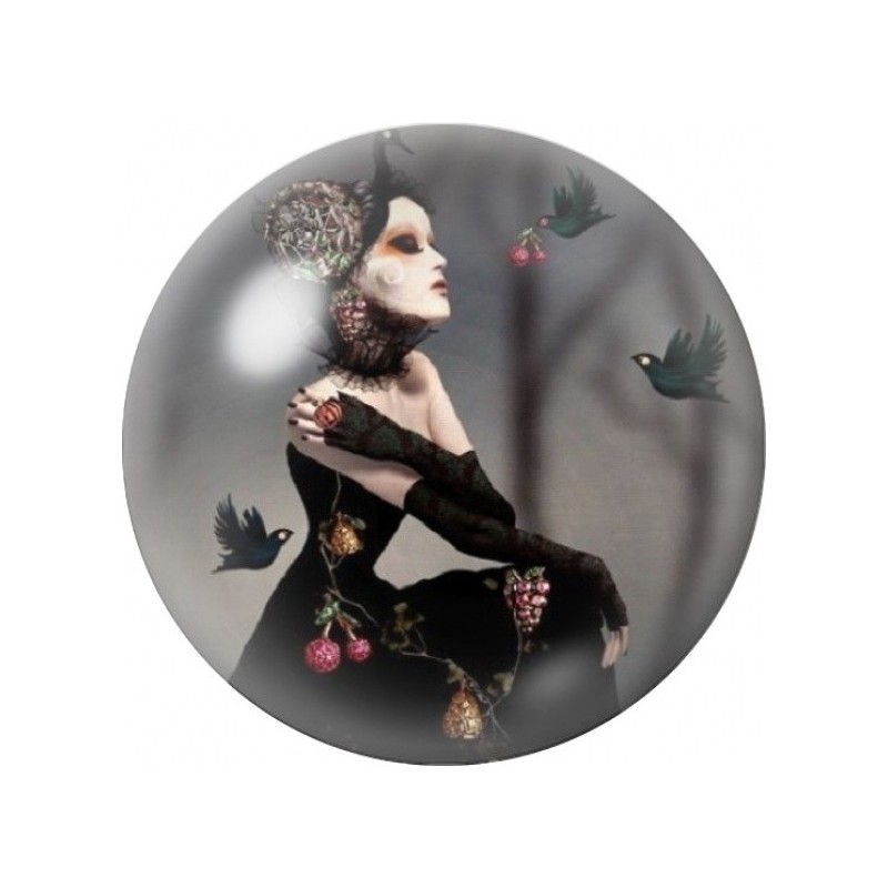 Cabochon en Verre Illustré Femme Gothique aux Roses et Papillons 12 à 25mm