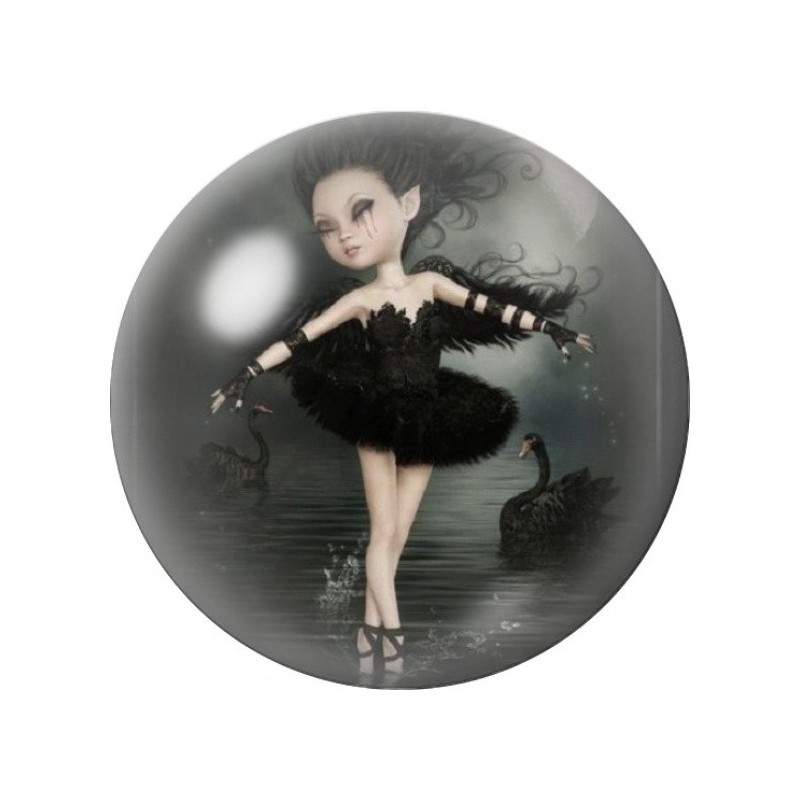 Cabochon en Verre Illustré Ballerine Gothique en Tutu Noir 12 à 25mm