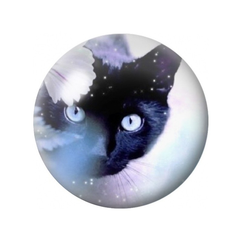 Cabochon en Verre Illustré Chat Noir aux Yeux Bleus 12 à 25mm