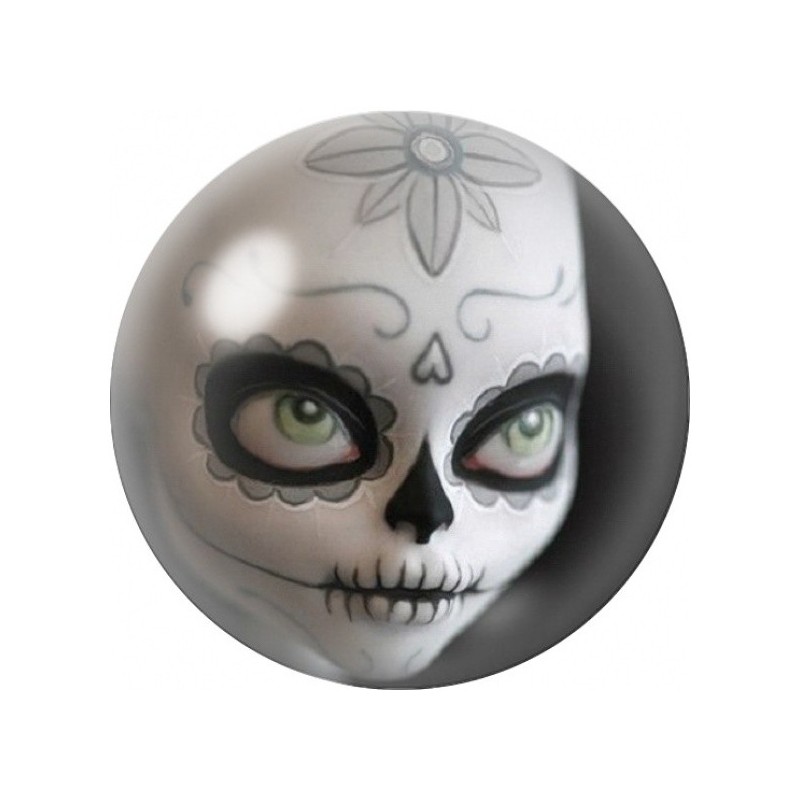 Cabochon en Verre Illustré Poupée Calavera aux Yeux Verts 12 à 25mm