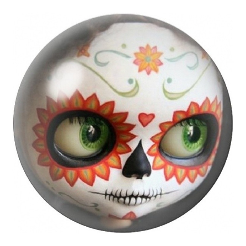 Cabochon en Verre Illustré Poupée Calavera Fleurie 12 à 25mm