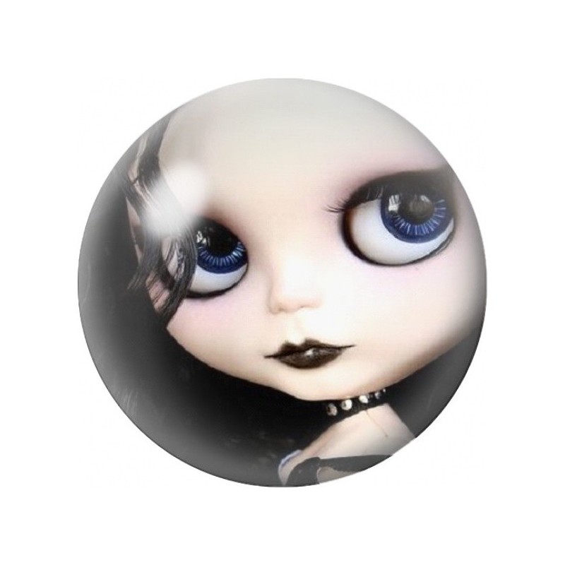 Cabochon en Verre Illustré Poupée Gothique aux Yeux Bleus 12 à 25mm