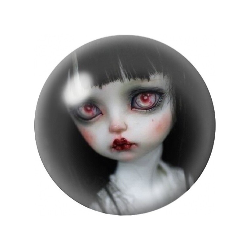 Cabochon en Verre Illustré Poupée Gothique aux Yeux Rouges 12 à 25mm