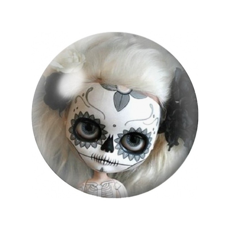 Cabochon en Verre Illustré Poupée Calavera aux Cheveux Blancs 12 à 25mm