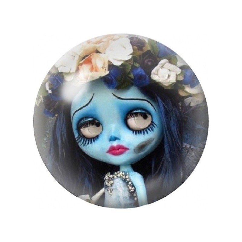 Cabochon en Verre Illustré Poupée Bleue à la Couronne de Fleurs 12 à 25mm