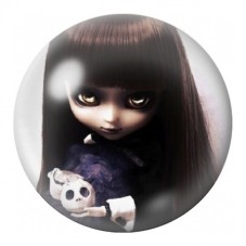 Cabochon en Verre Illustré Poupée Noire avec Peluche Crâne 12 à 25mm pour la Création de Bijoux Fantaisie - DIY