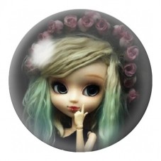 Cabochon en Verre Illustré Poupée aux Roses et Cheveux Menthe 12 à 25mm pour la Création de Bijoux Fantaisie - DIY