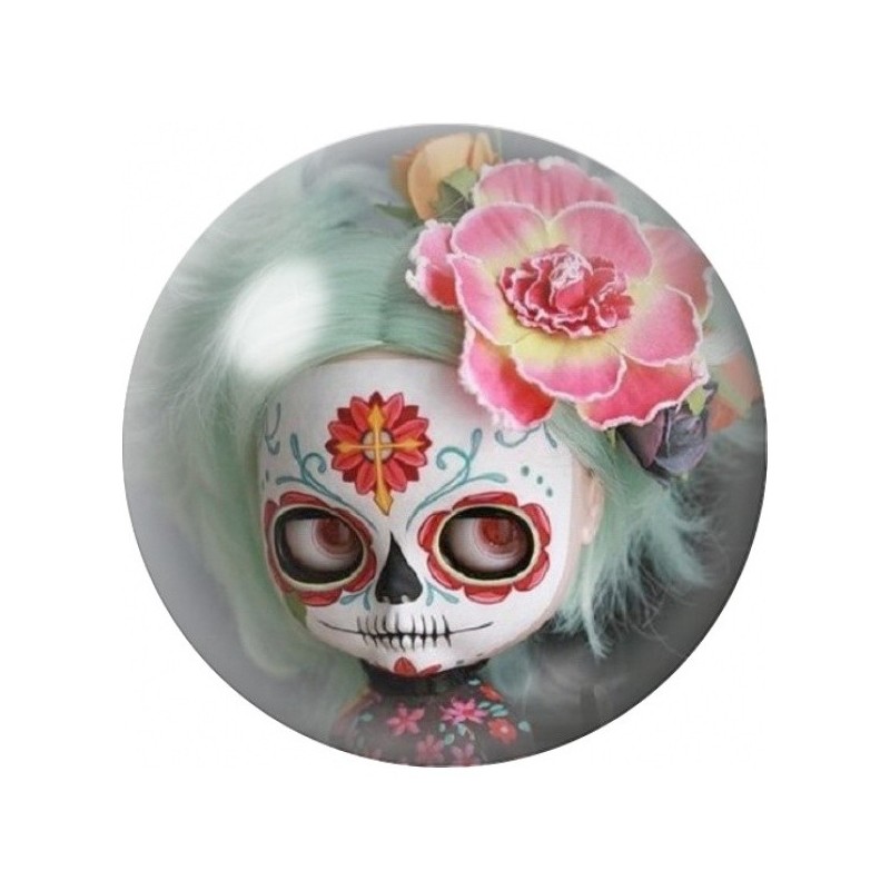 Cabochon en Verre Illustré Poupée Calavera à la Pivoine Rose 12 à 25mm