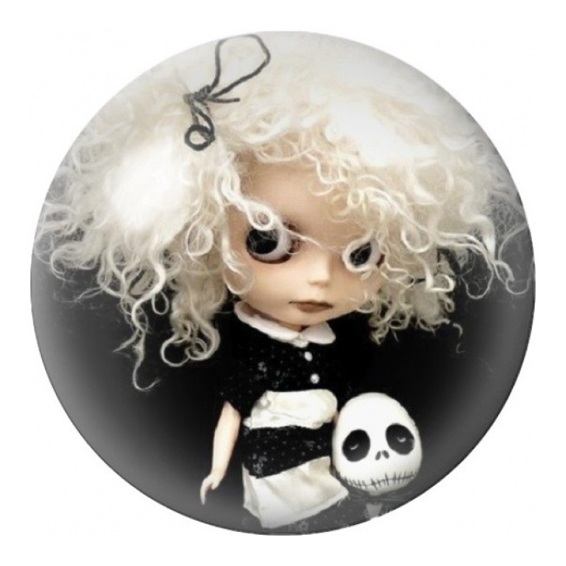 Cabochon en Verre Illustré Poupée Blanche avec Peluche Crâne 12 à 25mm