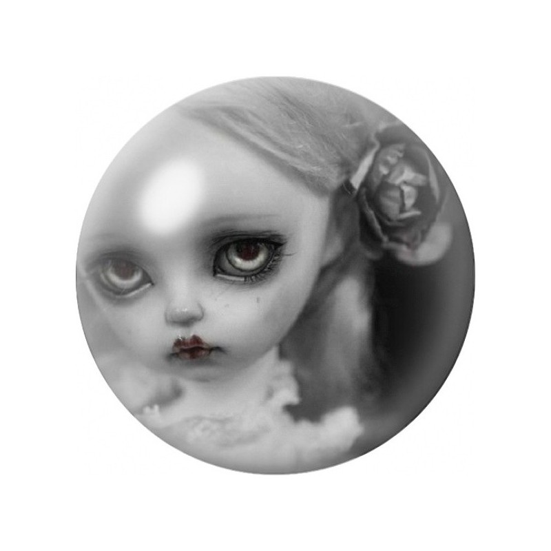 Cabochon en Verre Illustré Poupée Grise à la Rose Noire 12 à 25mm