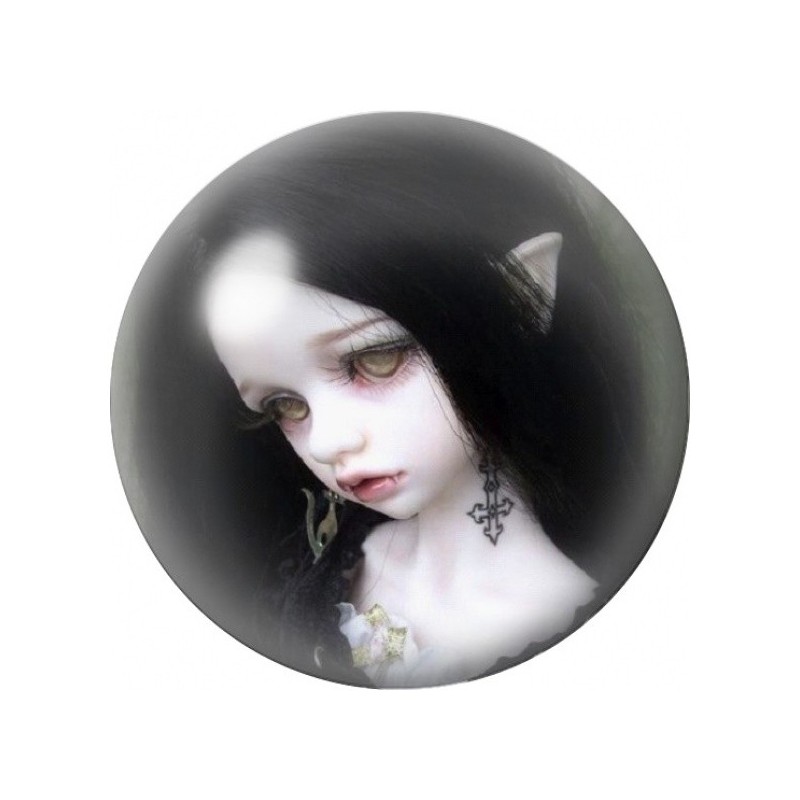 Cabochon en Verre Illustré Elfe Gothique aux Cheveux Noirs 12 à 25mm
