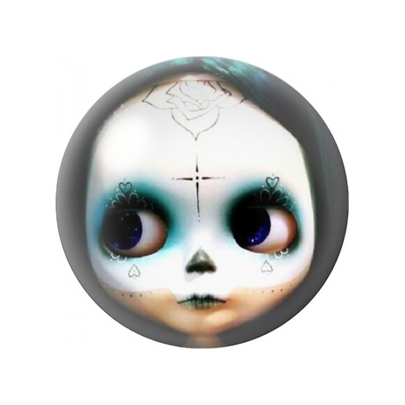 Cabochon en Verre Illustré Poupée Calavera aux Ombres Turquoise 12 à 25mm