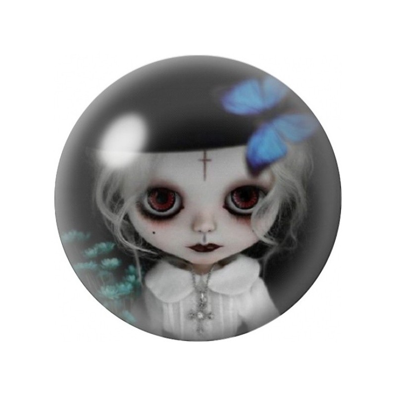 Cabochon en Verre Illustré Poupée aux Papillons Bleus 12 à 25mm