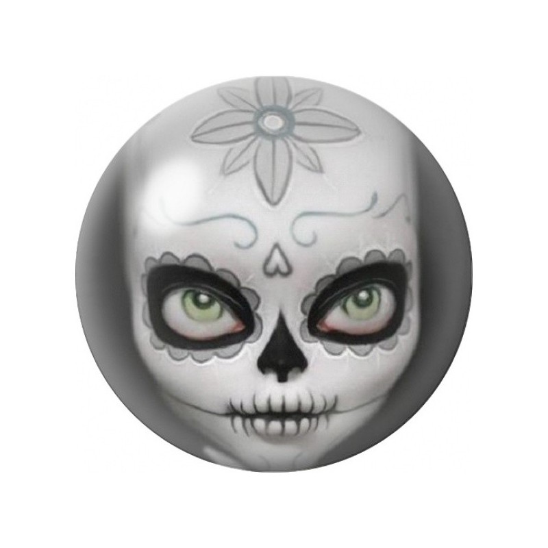 Cabochon en Verre Illustré Visage Calavera aux Yeux Verts 12 à 25mm