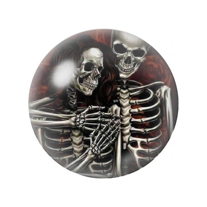Cabochon en Verre Illustré Couple de Squelettes Enlacés 12 à 25mm