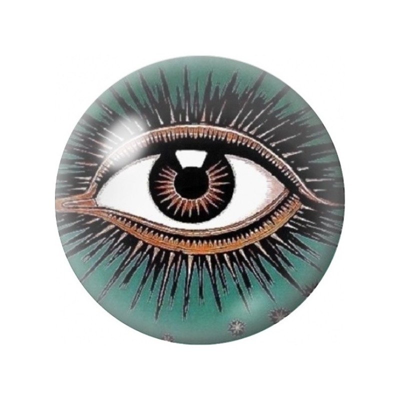 Cabochon en Verre Illustré Œil Mystique sur Fond Turquoise 12 à 25mm