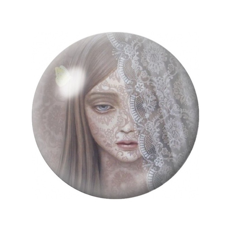 Cabochon en Verre Illustré Jeune Femme derrière la Dentelle 12 à 25mm