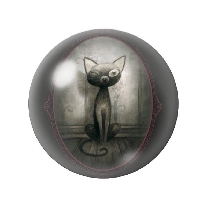 Cabochon en Verre Illustré Chat Noir dans un Cadre Ancien 12 à 25mm