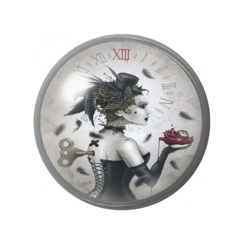 Cabochon en Verre Illustré Femme à l’Horloge et Pomme Rouge 12 à 25mm