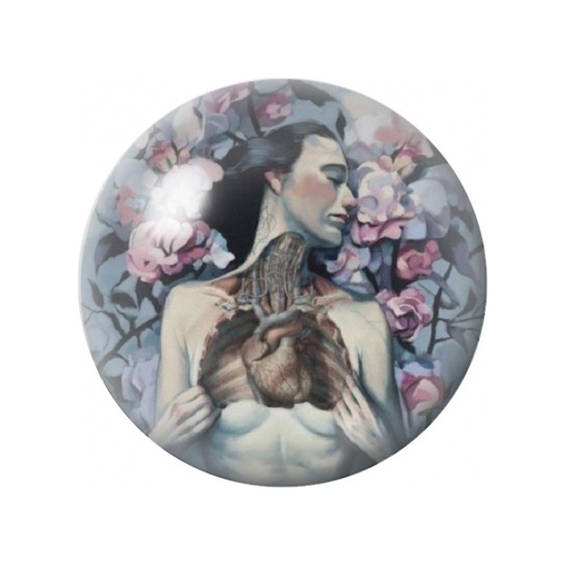 Cabochon en Verre Illustré Femme au Cœur Anatomique Fleuri 12 à 25mm