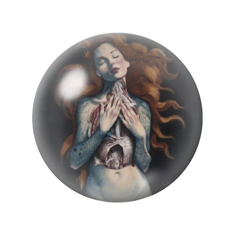 Cabochon en Verre Illustré Femme Rousse aux Poumons Apparents 12 à 25mm