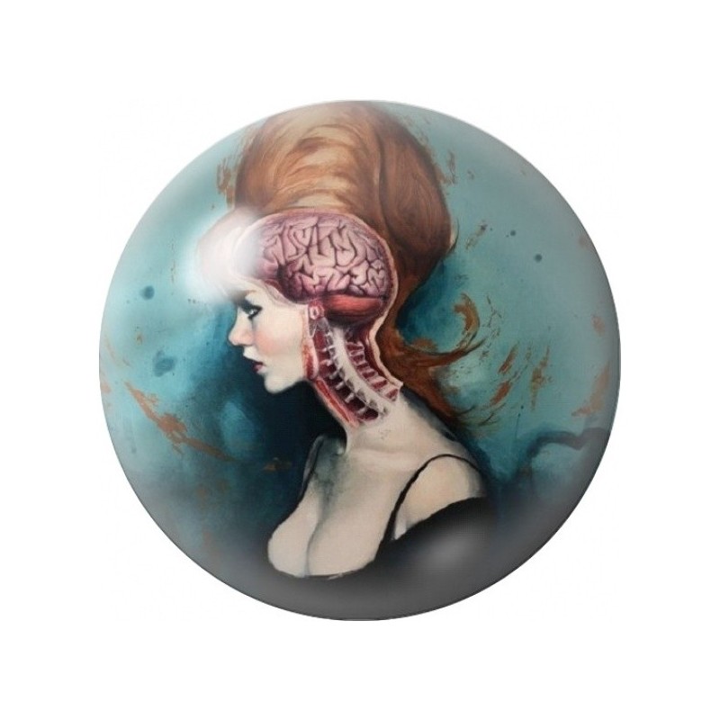 Cabochon en Verre Illustré Femme Rousse au Cerveau Apparent 12 à 25mm