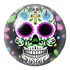 Cabochon en Verre Illustré Calavera à la Croix Dorée 12 à 25mm pour la Création de Bijoux Fantaisie - DIY