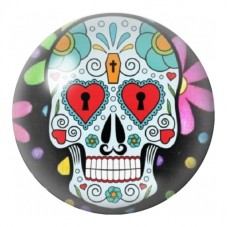 Cabochon en Verre Illustré Calavera aux Cœurs Rouges 12 à 25mm pour la Création de Bijoux Fantaisie - DIY