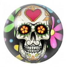 Cabochon en Verre Illustré Calavera au Cœur Rose et Fleurs Noires 12 à 25mm pour la Création de Bijoux Fantaisie - DIY