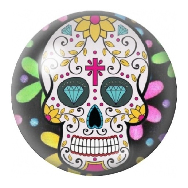 Cabochon en Verre Illustré Calavera aux Deux Diamants Turquoise 12 à 25mm