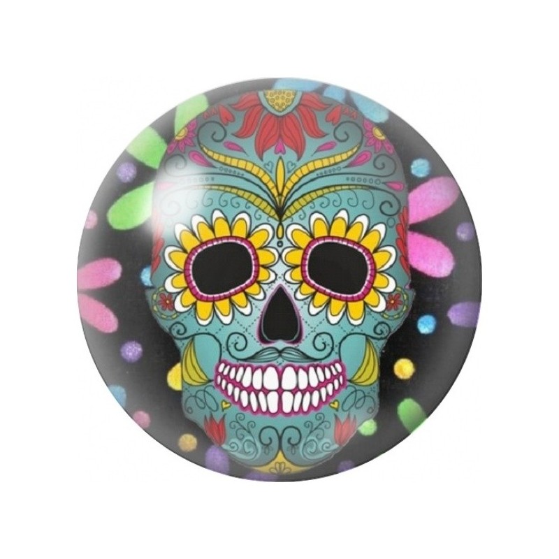 Cabochon en Verre Illustré Calavera Turquoise aux Tournesols 12 à 25mm