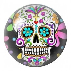 Cabochon en Verre Illustré Calavera aux Fleurs Turquoise et Or 12 à 25mm pour la Création de Bijoux Fantaisie - DIY