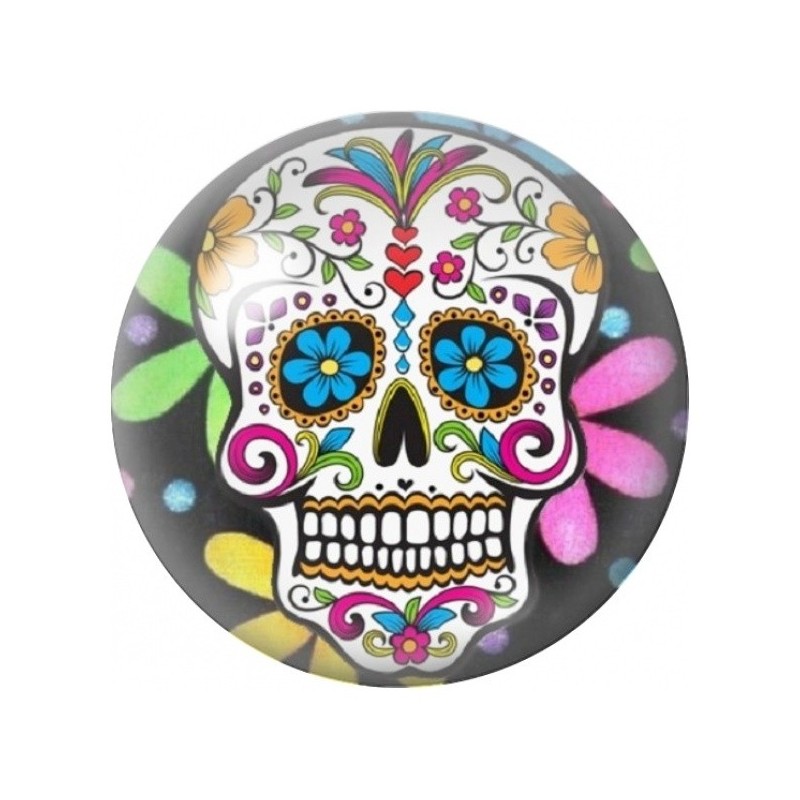 Cabochon en Verre Illustré Calavera Bleue aux Cœurs Rouges 12 à 25mm
