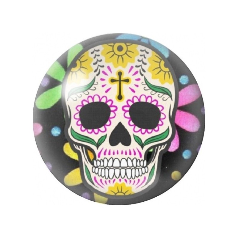 Cabochon en Verre Illustré Calavera aux Soleils Jaunes 12 à 25mm