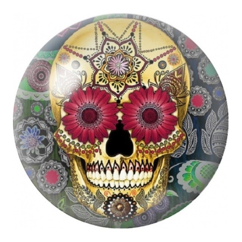 Cabochon en Verre Illustré Calavera Dorée aux Fleurs Rouges 12 à 25mm