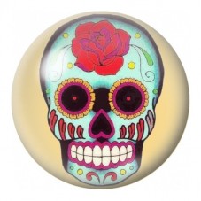 Cabochon en Verre Illustré Calavera Turquoise sur Fond Ivoire 12 à 25mm pour la Création de Bijoux Fantaisie - DIY