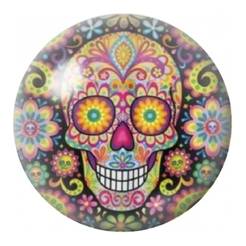 Cabochon en Verre Illustré Calavera Mandala Multicolore 12 à 25mm
