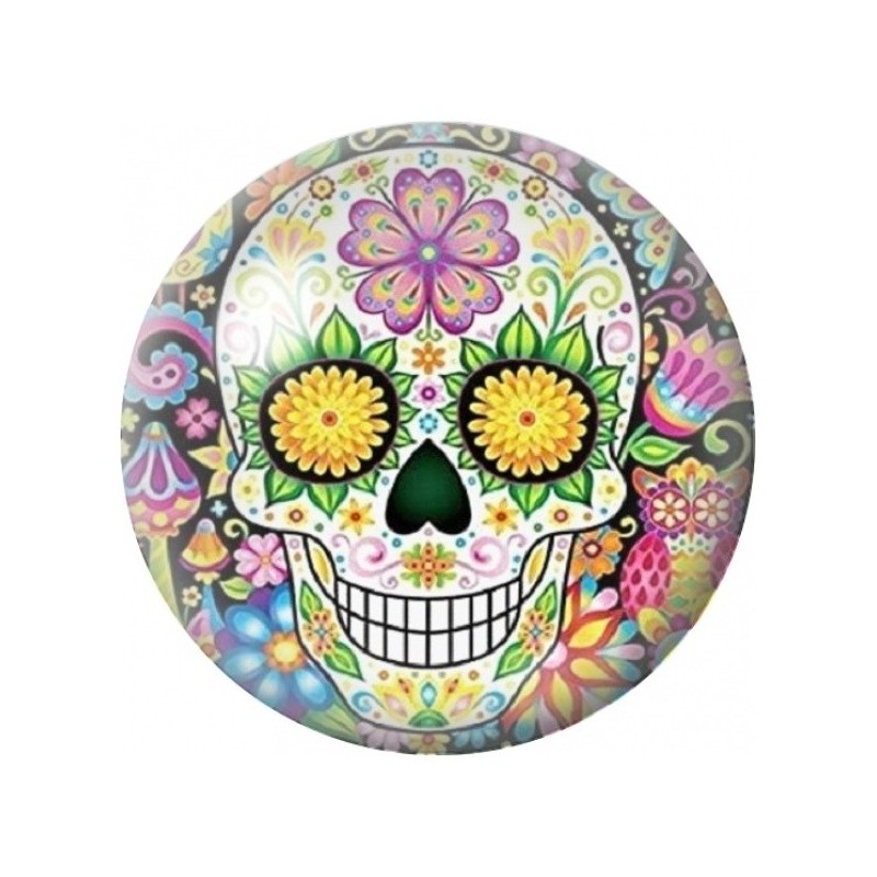 Cabochon en Verre Illustré Calavera aux Tournesols dans un Jardin 12 à 25mm